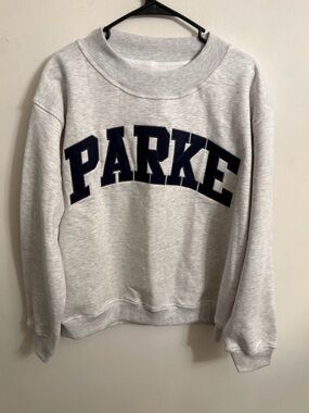 PARKE' Crewneck Sweatshirt with Navy Lettering OG mock neck L/ XL